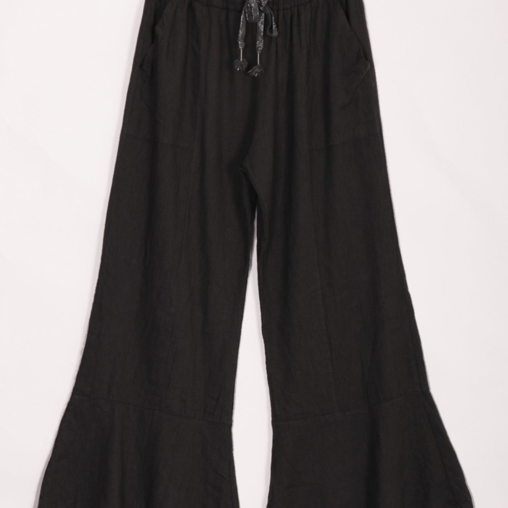Black Wide-Leg Linen Trousers